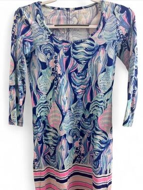 Lilly Pulitzer Navy Shell-Print Scoop Neck Tunic with Pink & Mint Accents